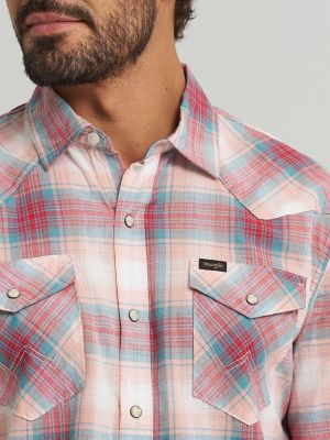 Mens Plaid Short Sleeve Snap Shirt:American Beauty:M alternative view 4