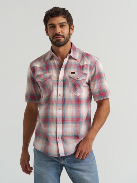 Мужские рубашки Wrangler Men's Plaid Short Sleeve Snap Shirt