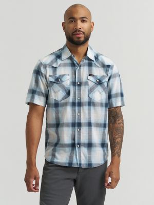 Men's Plaid Short Sleeve Snap Shirt in Midnight Navy alternative view