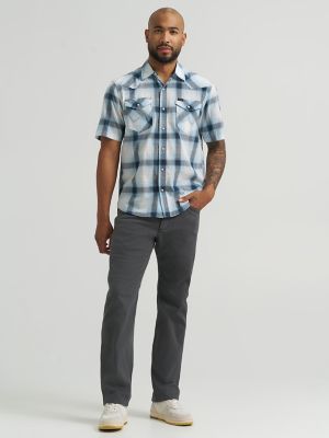 Men's Plaid Short Sleeve Snap Shirt in Midnight Navy alternative view 2