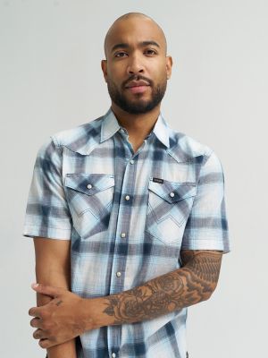 Men's Plaid Short Sleeve Snap Shirt in Midnight Navy alternative view 3
