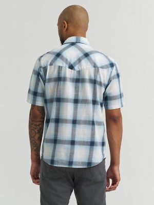 Men's Plaid Short Sleeve Snap Shirt in Midnight Navy alternative view 4