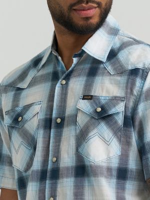 Men's Plaid Short Sleeve Snap Shirt in Midnight Navy alternative view 5
