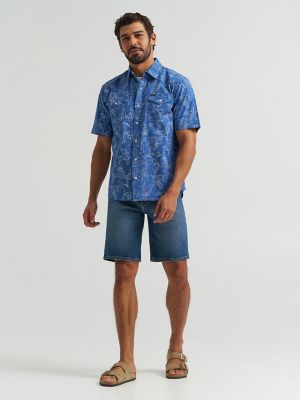 Men's Printed Snap Camp Shirt in Navy Rodeo alternative view