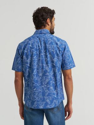 Men's Printed Snap Camp Shirt in Navy Rodeo alternative view 4