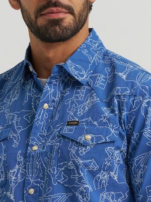 Men's Printed Snap Camp Shirt in Navy Rodeo alternative view 5