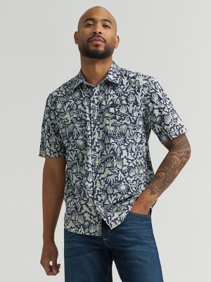 Mens Printed Snap Camp Shirt in Western Blue alternative view