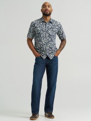Mens Printed Snap Camp Shirt in Western Blue alternative view 3
