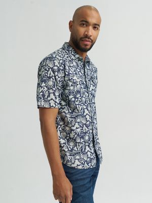 Mens Printed Snap Camp Shirt in Western Blue alternative view 4