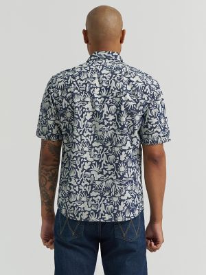 Mens Printed Snap Camp Shirt in Western Blue alternative view 5