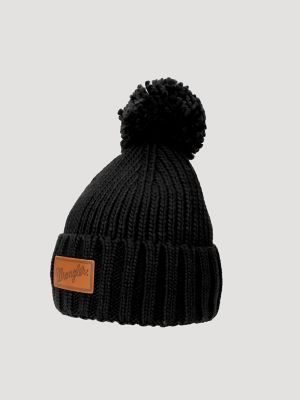 Women&rsquo;s Ribbed Pom Pom Beanie in Black