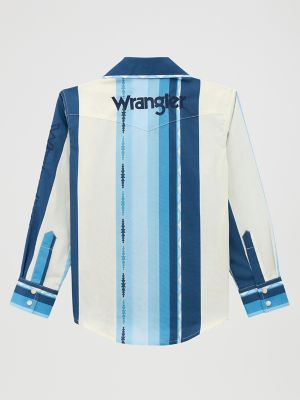 Boy's Wrangler&reg; Logo Stripes Western Snap Shirt