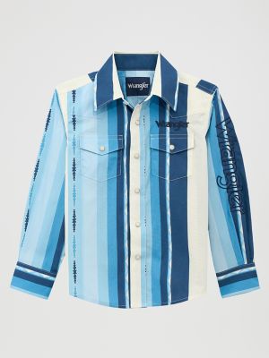 Boy's Wrangler® Logo Stripes Western Snap Shirt
