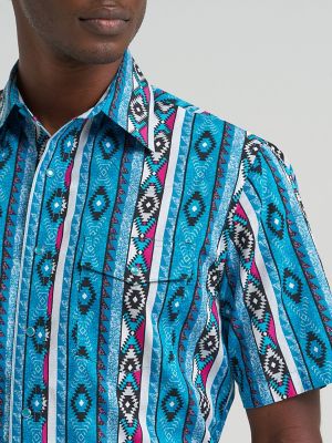 Mens Checotah SS Western Snap Printed Shirt:Dialed Up Blue:L alternative view 3