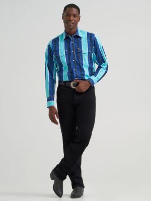 Vintage-Inspired Brushpopper Western Snap Workshirt in Cobalt Storm alternative view 2