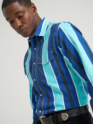 Vintage-Inspired Brushpopper Western Snap Workshirt in Cobalt Storm alternative view 4