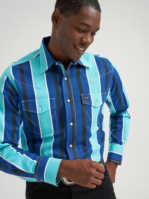 Vintage-Inspired Brushpopper Western Snap Workshirt in Cobalt Storm alternative view 7