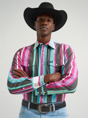 Vintage-Inspired Brushpopper Western Snap Workshirt in Desert Dusk