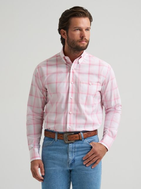Мужские рубашки Wrangler Men's Wrangler Bucking Cancer Button Down Shirt