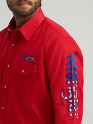 Men's Wrangler® Logo Long Sleeve Western Snap Shirt | NEW | Wrangler®