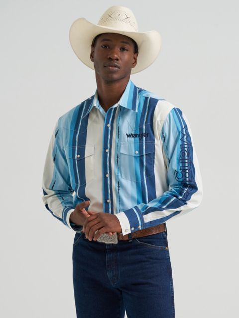 Мужские рубашки Wrangler Men's Wrangler® Logo Long Sleeve Striped Shirt