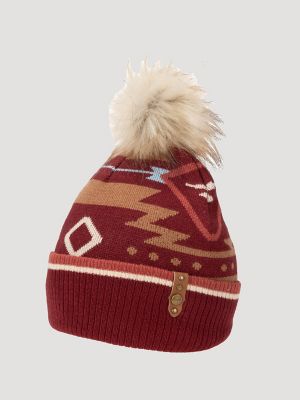 Women&rsquo;s Southwestern Pom Pom Beanie in Burgundy