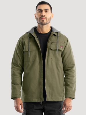 Men's Hooded Workwear Quilted Lined Shirt Jacket in Grape Leaf Green