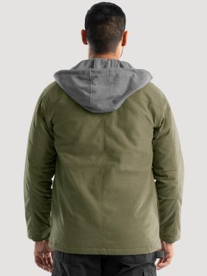 Men's Hooded Workwear Quilted Lined Shirt Jacket in Grape Leaf Green