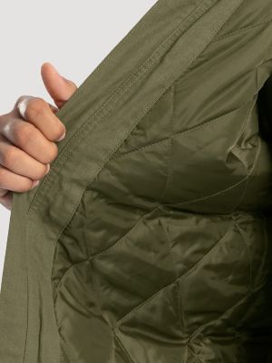 Men's Hooded Workwear Quilted Lined Shirt Jacket in Grape Leaf Green