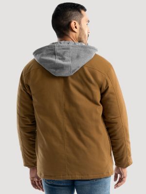 Men's Hooded Workwear Quilted Lined Shirt Jacket in Rubber Brown