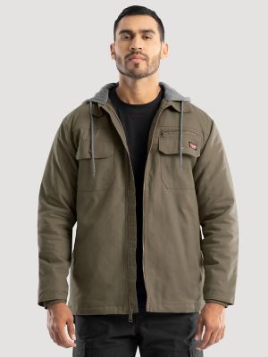 Men's Hooded Workwear Quilted Lined Shirt Jacket in Bungee Cord Green