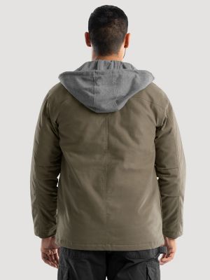Men's Hooded Workwear Quilted Lined Shirt Jacket in Bungee Cord Green