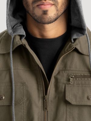 Men's Hooded Workwear Quilted Lined Shirt Jacket in Bungee Cord Green