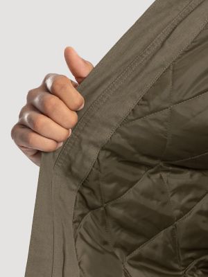 Men's Hooded Workwear Quilted Lined Shirt Jacket in Bungee Cord Green