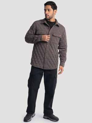 Men's Workwear Diamond Quilted Shacket in Grey