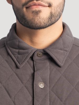 Men's Workwear Diamond Quilted Shacket in Grey