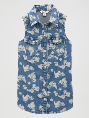 Girl's Sleeveless Boots Denim Western Snap Shirt from Wrangler - $29.99