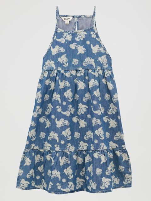 Детские платья Wrangler Girl's Sleeveless Printed Denim Swing Dress