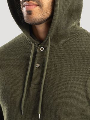 Mens Hooded Workwear Thermal Waffle Henley:Olive Green:M alternative view 2