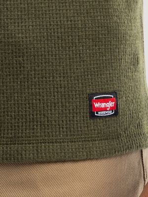 Mens Hooded Workwear Thermal Waffle Henley:Olive Green:M alternative view 3