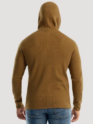 Men's Hooded Workwear Thermal Waffle Henley in Rubber Brown