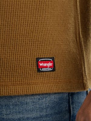 Men's Hooded Workwear Thermal Waffle Henley in Rubber Brown