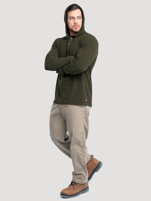 Mens Hooded Workwear Grid Fleece Henley:Olive Green:M alternative view