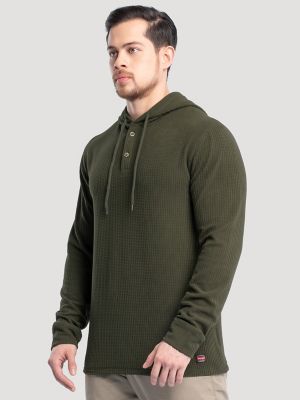 Mens Hooded Workwear Grid Fleece Henley:Olive Green:M alternative view 2