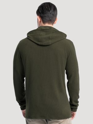 Mens Hooded Workwear Grid Fleece Henley:Olive Green:M alternative view 3