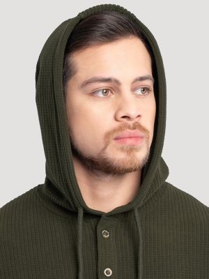 Mens Hooded Workwear Grid Fleece Henley:Olive Green:M alternative view 5