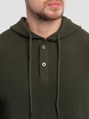 Mens Hooded Workwear Grid Fleece Henley:Olive Green:M alternative view 6