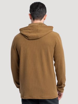 Men's Hooded Workwear Grid Fleece Henley in Rubber Brown