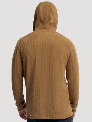 Men's Hooded Workwear Grid Fleece Henley in Rubber Brown
