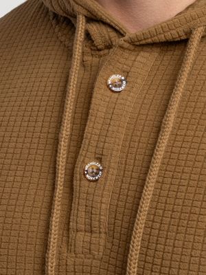 Men's Hooded Workwear Grid Fleece Henley in Rubber Brown